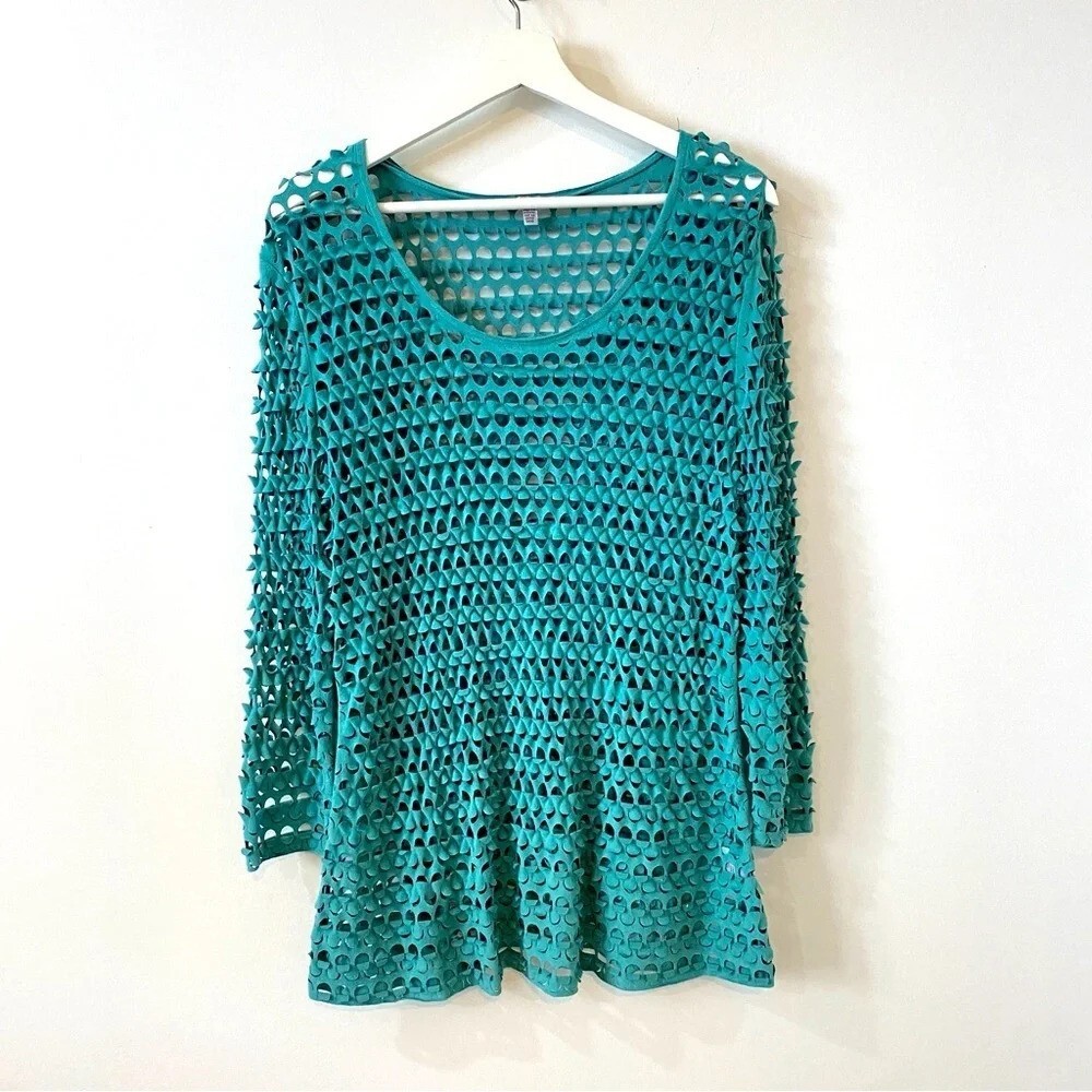 Linea Domani Teal Festival Suede Coverup Tunic with Cutouts Sixe XL